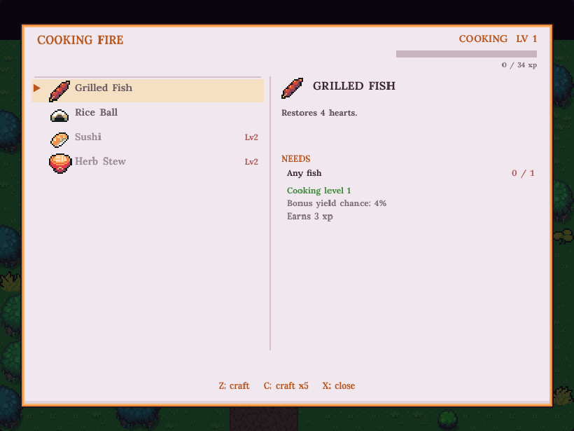 Cooking menu