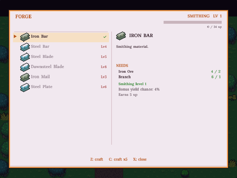 Forge menu