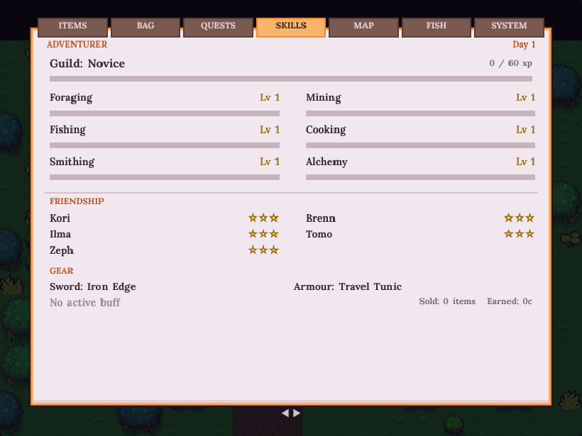 Skills and friendship screen