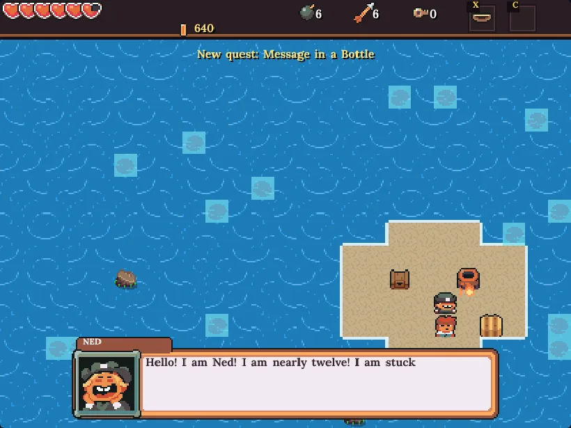 Ned, stranded on a sandbar
