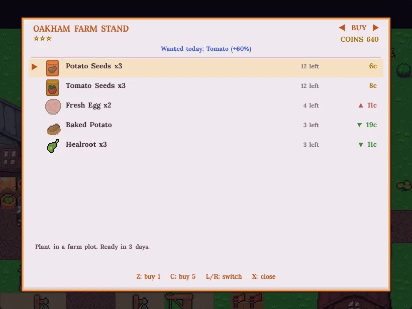 The farm stand: seeds and produce